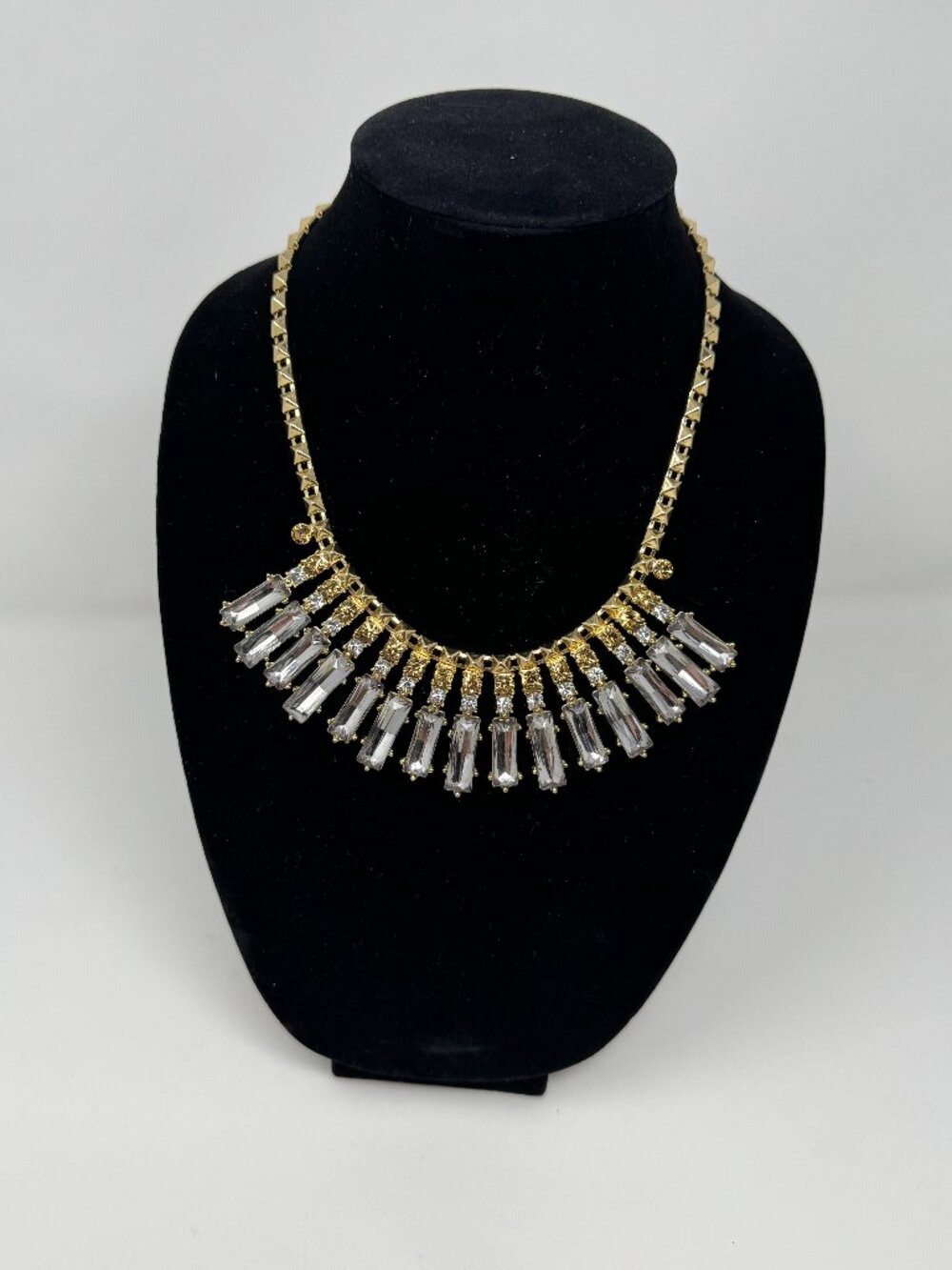 New York Gold Baguette Rhinestone Statement Bib Necklace